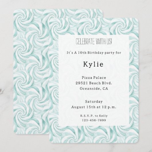 Aqua Mint White Swirls Verjaardag Kaart (Voorkant / Achterkant)