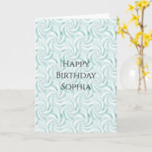 Aqua Mint White Swirls Verjaardag Kaart (Gele Bloem)