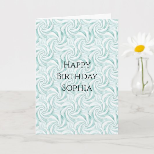 Aqua Mint White Swirls Verjaardag Kaart (Kleine Plant)