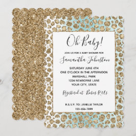 Aqua Mint Wit Goud Glam Glitter Luipaard Kaart