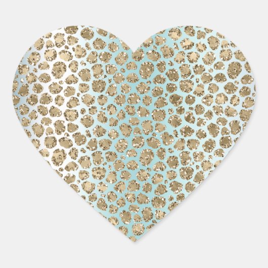Aqua Mint Wit Goud Glitter Luipaard Hart Sticker (Voorkant)