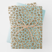 Aqua Mint Wit Goud Glitter Luipaard Inpakpapier Vel (In situ)