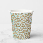 Aqua Mint Wit Goud Glitter Luipaard Papieren Bekers (Achterkant)