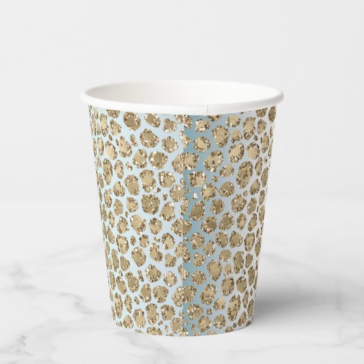 Aqua Mint Wit Goud Glitter Luipaard Papieren Bekers (Rechts)