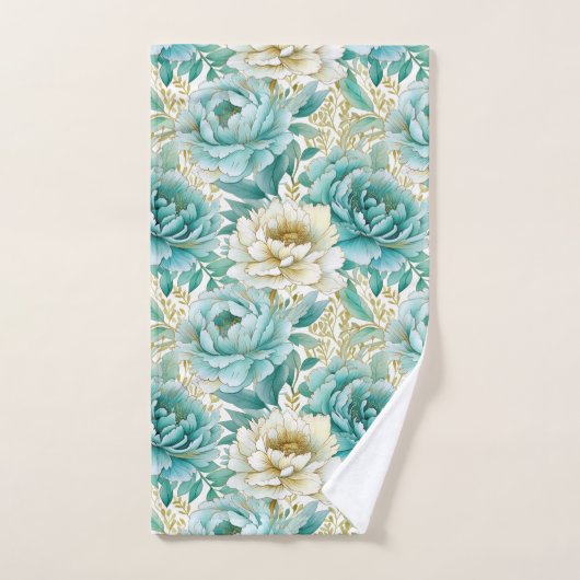 Aqua Mint Witte Bloemen Bad Handdoek (Handdoek)