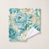 Aqua Mint Witte Bloemen Bad Handdoek (Wasdoekje)