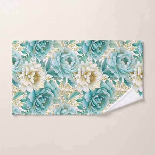 Aqua Mint Witte Bloemen Bad Handdoek (Handdoek)