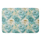 Aqua Mint Witte Bloemen Badmat (Voorkant)