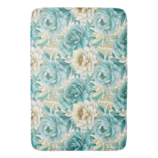 Aqua Mint Witte Bloemen Badmat (Voorkant Verticaal)