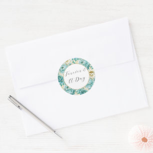 Aqua Mint Witte Bloemen Bruiloft Ronde Sticker