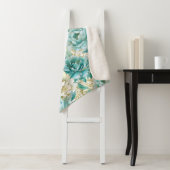 Aqua Mint Witte Bloemen Bruiloft Sherpa Deken (In situ)