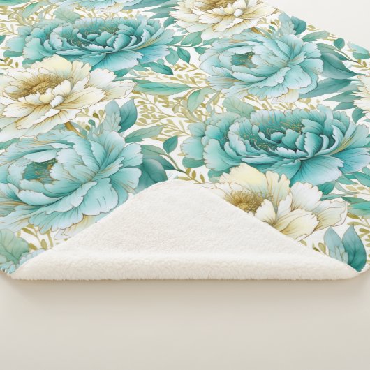 Aqua Mint Witte Bloemen Bruiloft Sherpa Deken (3/4)