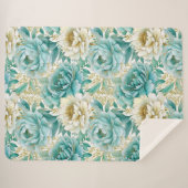 Aqua Mint Witte Bloemen Bruiloft Sherpa Deken (Voorkant (horizontaal))