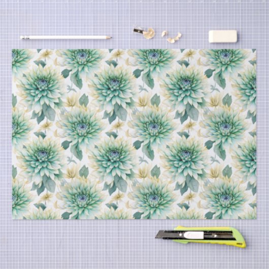 Aqua Mint Witte Bloemen Bruiloft Tissuepapier (Craft)