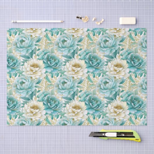 Aqua Mint Witte Bloemen Bruiloft Tissuepapier (Craft)