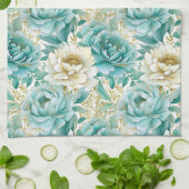 Aqua Mint Witte Bloemen Theedoek (Gevouwen)