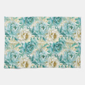 Aqua Mint Witte Bloemen Theedoek (Horizontaal)