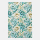 Aqua Mint Witte Bloemen Theedoek (Verticaal)