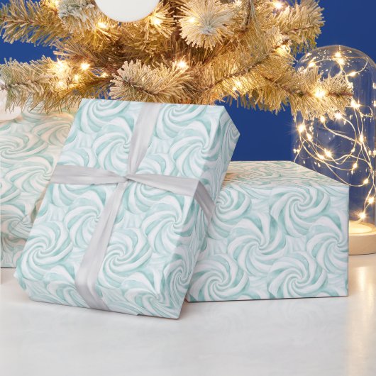 Aqua Mint Witte Krullen Kerstmis Cadeaupapier (Feestdagen)