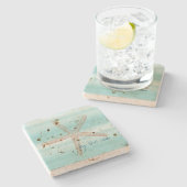 Aqua Mint Witte Strand Vibe Zeester Stenen Onderzetter (Zijkant)