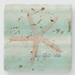 Aqua Mint Witte Strand Vibe Zeester Stenen Onderzetter