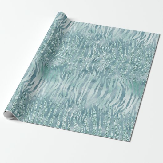 Aqua Mint Zebra Print Confetti Glitter Cadeaupapier (Uitgerold)