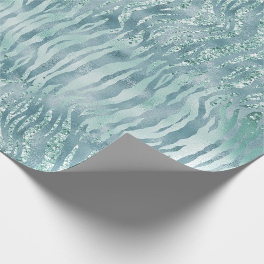 Aqua Mint Zebra Print Confetti Glitter Cadeaupapier (Hoek)