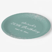 Aqua Mint Zilver Diamant Glitter 50ste Verjaardag Papieren Bordje (Gekanteld)