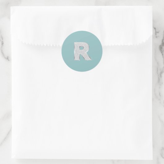 Aqua Mint Zilver monogram letter R glitter Ronde Sticker (Tas)