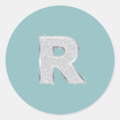 Aqua Mint Zilver monogram letter R glitter Ronde Sticker (Voorkant)