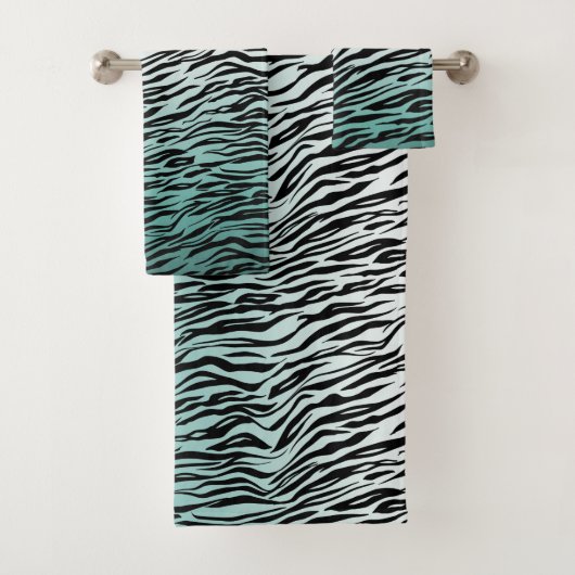 Aqua Mint Zwart Zebra Print Ombre Bad Handdoek (Insitu)