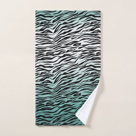 Aqua Mint Zwart Zebra Print Ombre Bad Handdoek (Handdoek)