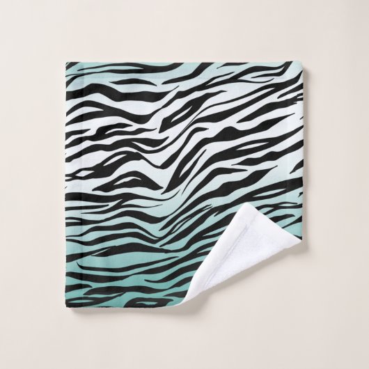 Aqua Mint Zwart Zebra Print Ombre Bad Handdoek (Wasdoekje)