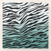 Aqua Mint Zwart Zebra Print Ombre Glazen Onderzetter (Voorkant)