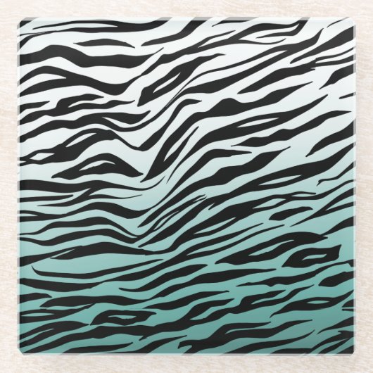 Aqua Mint Zwart Zebra Print Ombre Glazen Onderzetter (Voorkant)