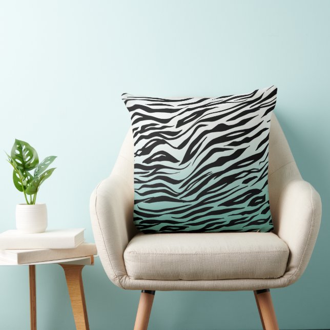 Aqua Mint Zwart Zebra Print Ombre Kussen (Stoel)