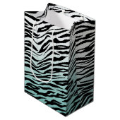 Aqua Mint Zwart Zebra Print Ombre Medium Cadeauzakje (Voorkant Gekanteld)