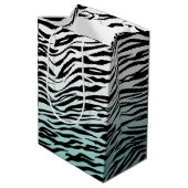 Aqua Mint Zwart Zebra Print Ombre Medium Cadeauzakje (Achterkant Gekanteld)