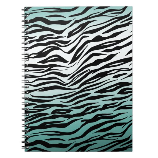 Aqua Mint Zwart Zebra Print Ombre Notitieboek (Voorkant)