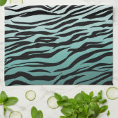 Aqua Mint Zwart Zebra Print Ombre Theedoek (Gevouwen)