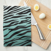 Aqua Mint Zwart Zebra Print Ombre Theedoek (Quarter Fold)