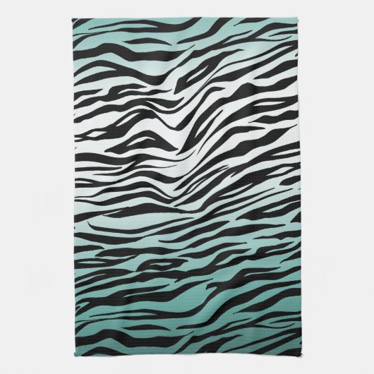 Aqua Mint Zwart Zebra Print Ombre Theedoek (Verticaal)