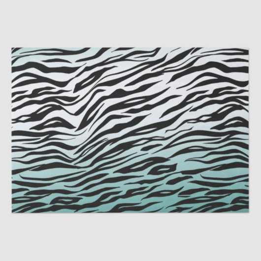 Aqua Mint Zwart Zebra Print Ombre Tissuepapier (Voorkant)