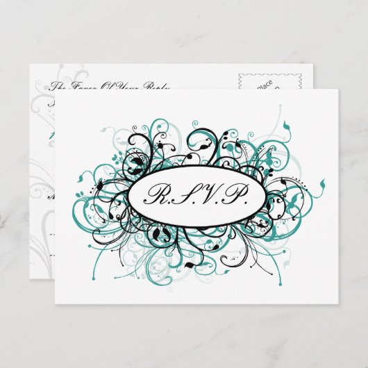 aqua mod Wedding rsvp kaart (Voorkant / Achterkant)