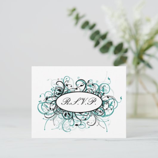 aqua mod Wedding rsvp kaart (Staand voorkant)