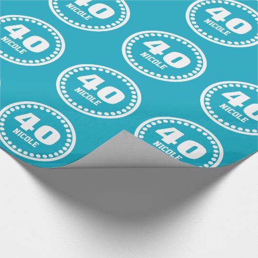 AQUA Modern 40th Birthday Custom Name V15 Cadeaupapier (Hoek)