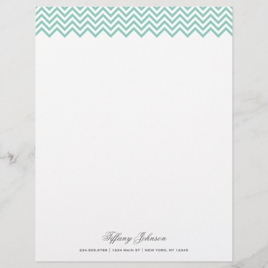 Aqua Modern Chevron Border Briefhoofd Ontwerp (Voorkant)