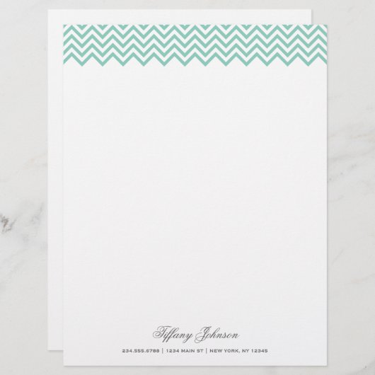 Aqua Modern Chevron Border Briefhoofd Ontwerp (Voorkant / Achterkant)