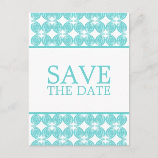 Aqua Modern Deco Save the Date Briefkaart (Voorkant)