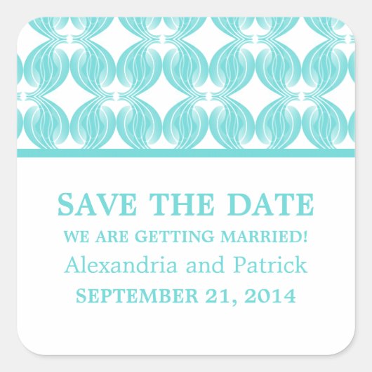 Aqua Modern Deco Save the Date Stickers (Voorkant)